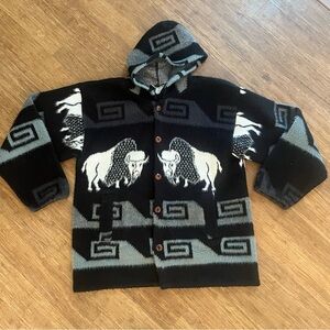 Vintage Black Buffalo Cardigan Sweater Jacket, L